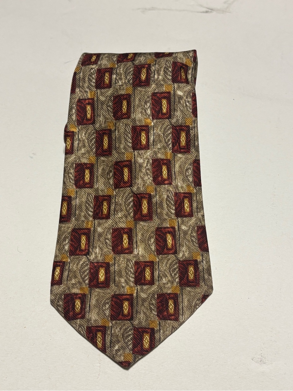 Robert Talbott Burgundy and Gold Geometric Silk Tie